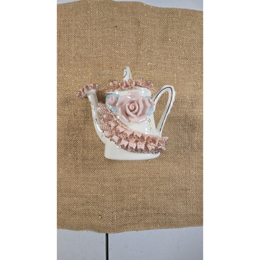 BB-1414. Vintage Porcelain Bone China Lace Watering Can